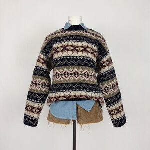 Vintage 80’s Abercrombie Pure Wool Fair-Isle Crewneck Knit “The Big Sweater” M
